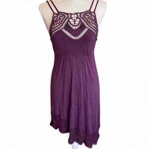 Free People Purple Crochet Yoke Spaghetti Strap Dress